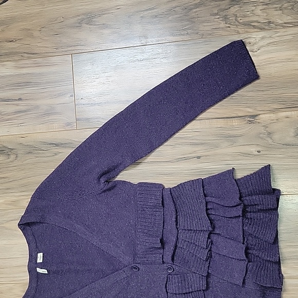 Anthropologie Moth Purple Wool Asymetrical Ruffle Button Up Cardigan - Picture 8 of 15